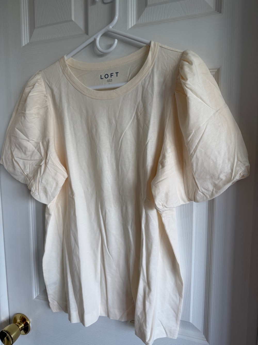 NWT LOFT Ivory Puff-Sleeve Short Sleeve Tee - Picture 6 of 8